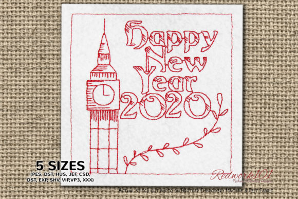 Big Ben London New Year 2020 Redwork
