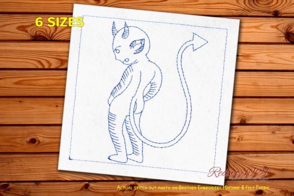 Devil with Tail Redwork