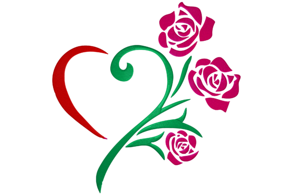 Heart Rose Flower Embroidery